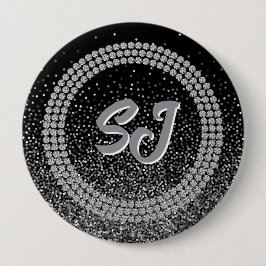 Bóton Redondo 10.16cm Botão de Luxo com Monograma Preto e Prata