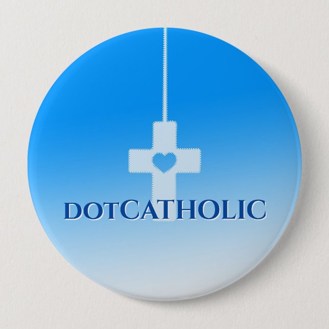 Bóton Redondo 10.16cm Botão dotCATHOLIC Azul 4 polegadas Estilo Nº #3507 (Frente)