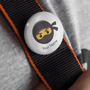 Bóton Redondo 10.16cm Botão Emoji Ninja de Nome Personalizado