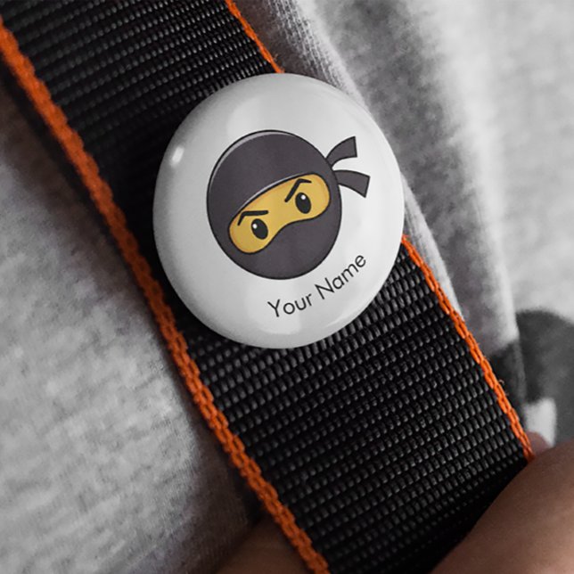 Bóton Redondo 10.16cm Botão Emoji Ninja de Nome Personalizado (Emoji Ninja Pin Bade_Add your name)
