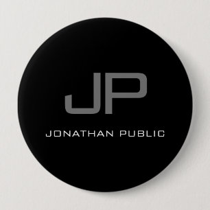 Bóton Redondo 10.16cm Botão Grande Letra Inicial Nome Monograma Preto