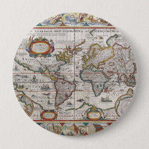 Bóton Redondo 10.16cm Botão Mapa Mundial Antiquado
