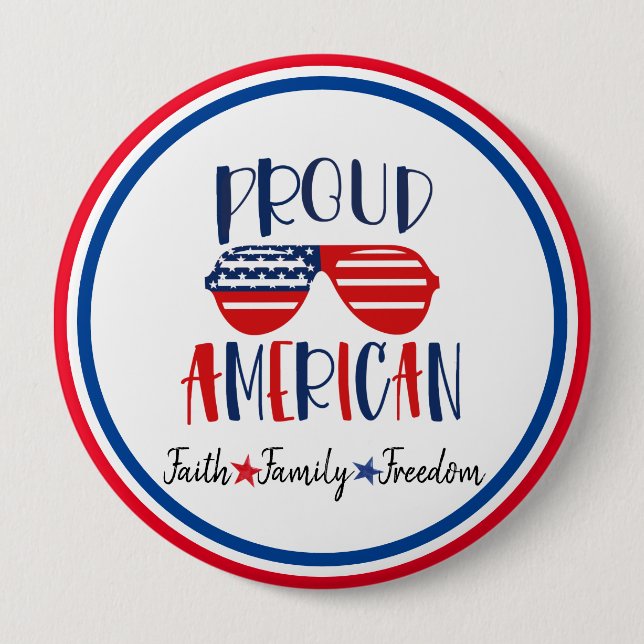 Bóton Redondo 10.16cm Botão Orgulhosamente Americano - Patriótico Vermel (Frente)