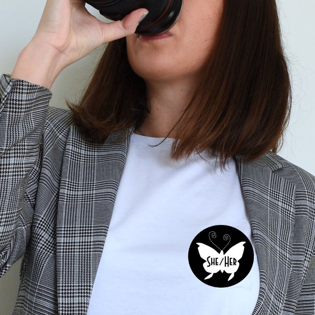 Bóton Redondo 10.16cm Botão preto redondo com borboleta arredondada (Criador carregado)