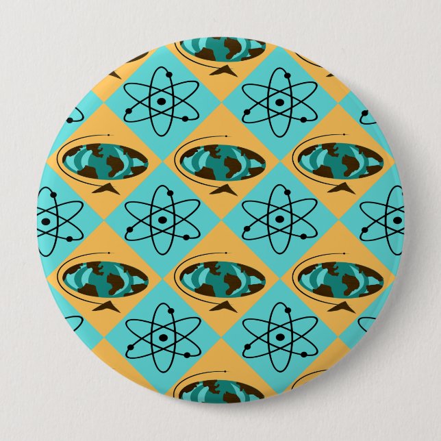 Bóton Redondo 10.16cm Botão Retro Harlequin Globe Trotter Round (Frente)