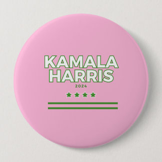 Bóton Redondo 10.16cm Botão Rosa & Verde Kamala Harris