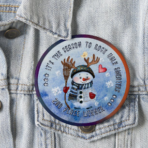 Bóton Redondo 10.16cm Botão SNOWMAN, Vencedor do segundo, Ugly Sweater