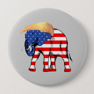 Bóton Redondo 10.16cm Botão Trump Bad Hair Elephant Round Pin-Back, ZSS