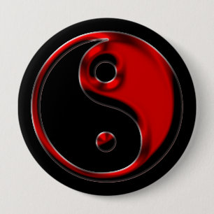 Bóton Redondo 10.16cm Botão vermelho e preto de Yin Yang