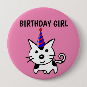 BÓTON REDONDO 10.16CM BOTÕES DE GATO DE GAROTA DE ANIVERSÁRIO