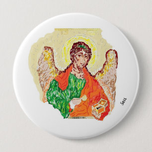 Bóton Redondo 10.16cm Botões Religiosos : Archangel Raphael