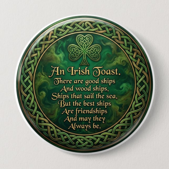 Bóton Redondo 10.16cm Brinde Irlandês, Broche Nó Celta, Presente de Amiz (Frente)