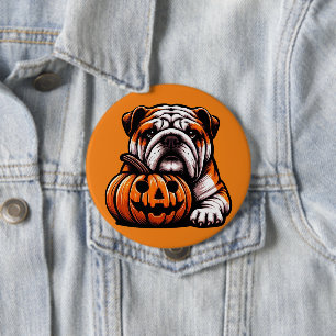 Bóton Redondo 10.16cm Bulldog Inglês das Halloween - Jack o Lanterno out