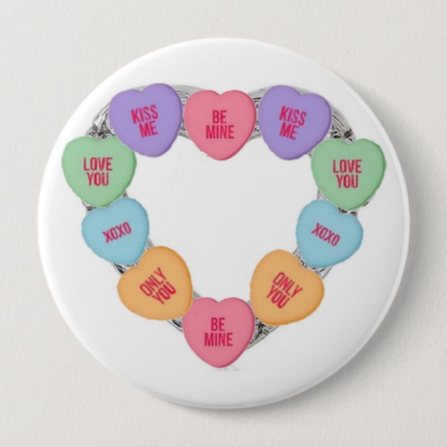 Bóton Redondo 10.16cm Button Candy Love Hearts (Frente)