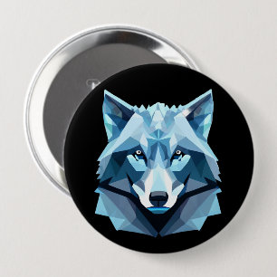 Bóton Redondo 10.16cm Cabeça de Lobo Geométrico Azul