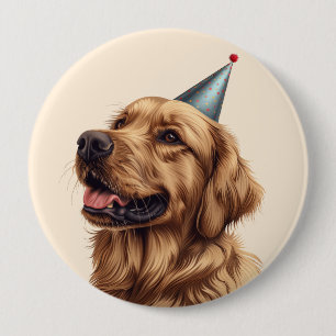 Bóton Redondo 10.16cm Cachorro de Ouro de Aniversário