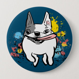 Bóton Redondo 10.16cm Cachorro Francês Correndo Cachorro com Tintas