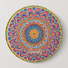 Bóton Redondo 10.16cm Calm Linda e Colorida Floral Mandala