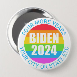 Bóton Redondo 10.16cm Campanha Biden 2024 Rainbow Colors 4 Anos Mais