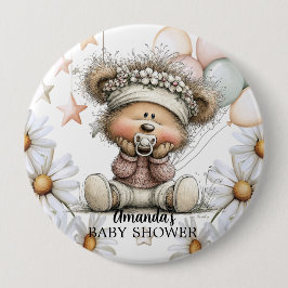 Bóton Redondo 10.16cm Chá de Bebê Urso Teddy Caprichoso