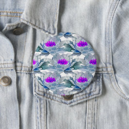 Bóton Redondo 10.16cm Cinza e padrão de flores roxas