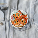 Bóton Redondo 10.16cm Clown fish Cartoon cute Family Underwater<br><div class="desc">Cute and Joyful little Clownfish Cartoon Characters swimming together on underwater Coral Reef Background. Original Vector Illustration Copyright BluedarkArt.</div>