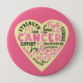 Bóton Redondo 10.16cm Coração do apoio ao cancer de mama