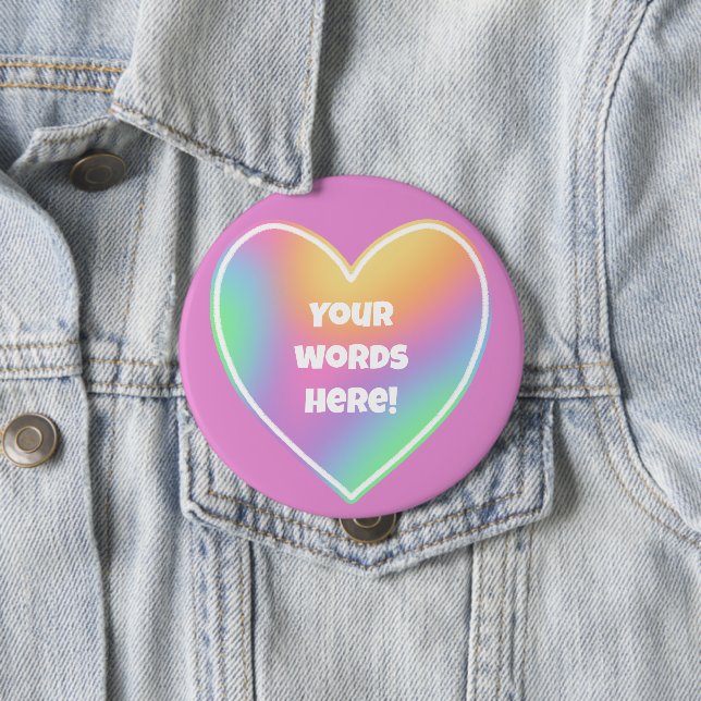 Bóton Redondo 10.16cm Coração do Arco-Íris Personalizado (In Situ)