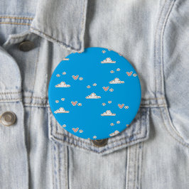 Bóton Redondo 10.16cm Corações e nuvens em azul