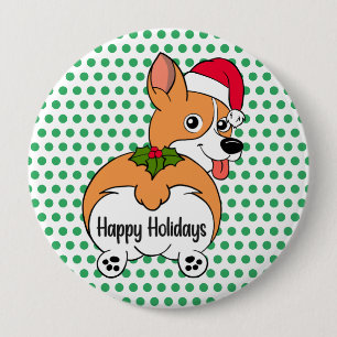 Bóton Redondo 10.16cm Corgi Dog Christmas