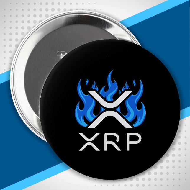 Bóton Redondo 10.16cm Criptomoeda XRP Cripto Chamas Azuis Fogo Derreter (Criador carregado)