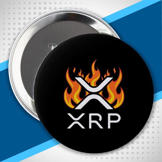Bóton Redondo 10.16cm Criptomoeda XRP Cripto Chamas Laranja Fogo Derrete (Criador carregado)