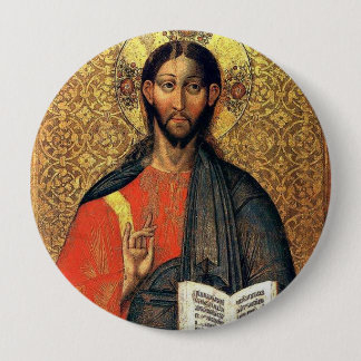 Bóton Redondo 10.16cm Cristo Pantocrator Ícone Ortodoxo Século XVI 