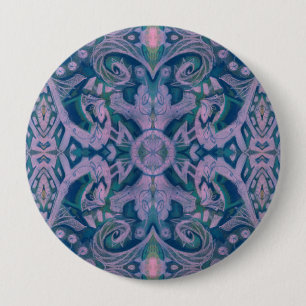 Bóton Redondo 10.16cm Curvas e Lótus, abstrato floral, lavanda e azul