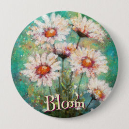 Bóton Redondo 10.16cm Daisies Impressionistic Floral Teal Personalized