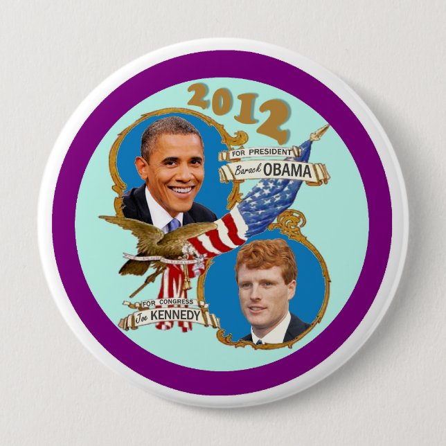 Bóton Redondo 10.16cm De Obama Kennedy cauda 2012 de casaco (Frente)