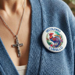 Bóton Redondo 10.16cm DeColores Cursillo Colorful Floral Rooster White<br><div class="desc">De Colores is a traditional Spanish folk song, widely used as a song in the Roman Catholic Cursillo movement. The colorful Rooster is a symbol of that movement. This design features Colorful Rooster surrounded by beautiful tropical style flowers and botanicals. DeColores Cursillo is displayed in block letters. What a lovely...</div>