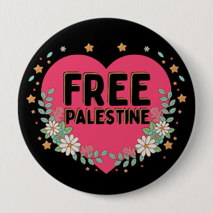 Bóton Redondo 10.16cm design gráfico cardíaco rosa-giro-palestiniano