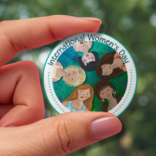 Bóton Redondo 10.16cm Dia Internacional da Mulher com Diversas Personage