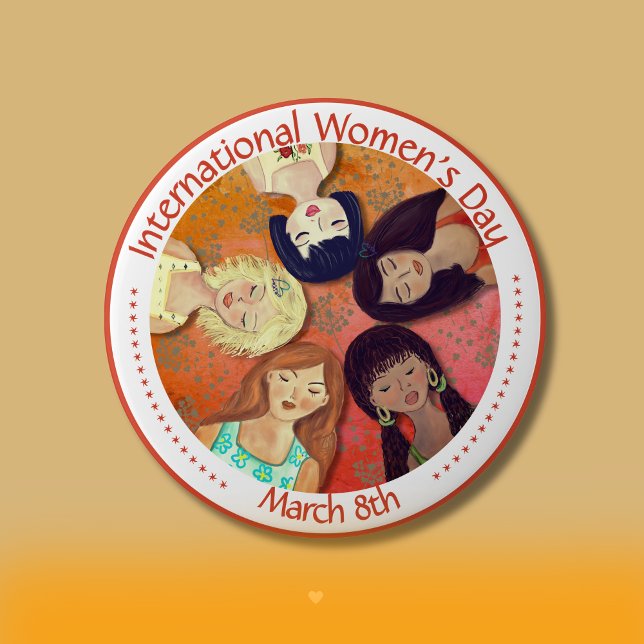 Bóton Redondo 10.16cm Dia Internacional da Mulher pintou retrato diverso (International Women's Day painted Diverse Portrait Button)
