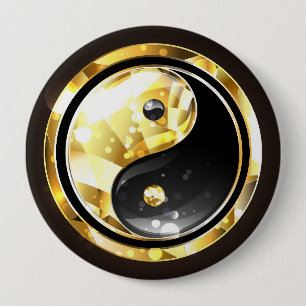 Bóton Redondo 10.16cm Dourado Yin Yang a preto