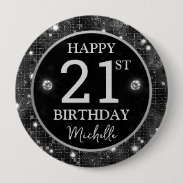 Bóton Redondo 10.16cm Elegant Black Glitter Mosaic Birthday