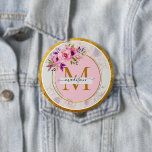 Bóton Redondo 10.16cm Elegant Floral Gold Monogram | Name & Initial<br><div class="desc">Elegant Floral Gold Monogram | Name & Initial button. Add a personal and artistic touch to your outfit with this high-quality pinback button. Featuring a delicate balance of hand-painted watercolor roses and modern gold-textured accents, this button is as durable as it is beautiful. Design: High-fidelity print of a watercolor floral...</div>