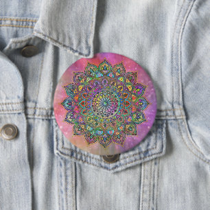 Bóton Redondo 10.16cm Elegante Colorido Mandala Estilo Índia 1