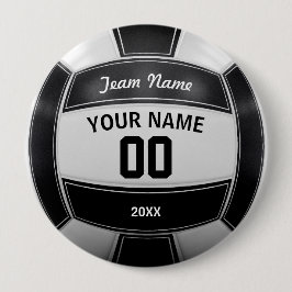 Bóton Redondo 10.16cm Equipe de Ano Negro e Branco do Jogador de Voleibo
