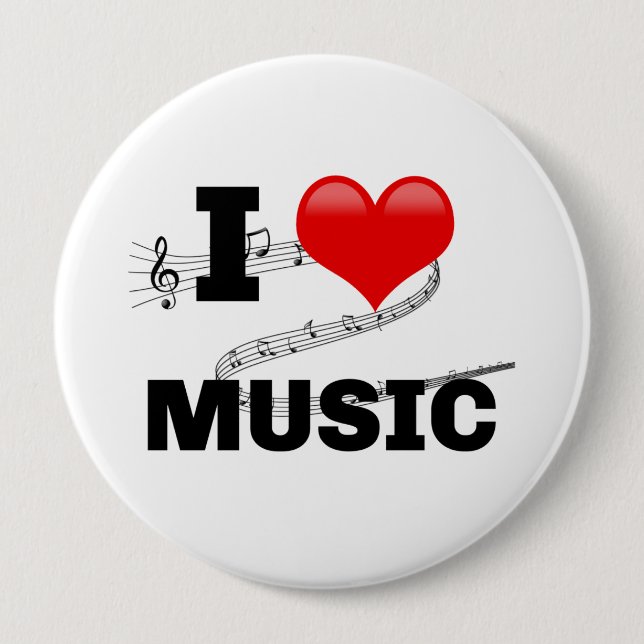 Bóton Redondo 10.16cm Eu Amo Música, design popular (Frente)