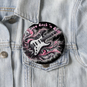 Bóton Redondo 10.16cm Eu Amo Rock N Roll Guitarra Elétrica Personalizada