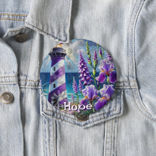 Bóton Redondo 10.16cm Farol Roxo com Foxglove & Iris Personalizado (In Situ)
