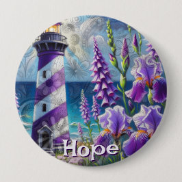 Bóton Redondo 10.16cm Farol Roxo com Foxglove & Iris Personalizado