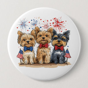 Bóton Redondo 10.16cm Feliz 4 De Julho Yorkshire Terrier Dogs